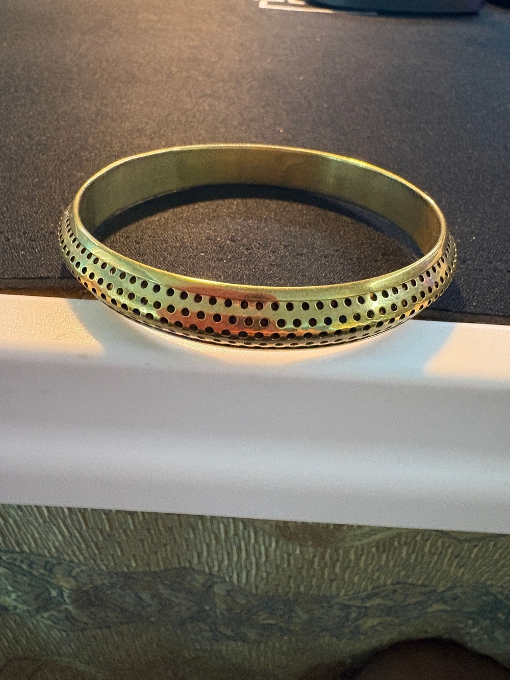 Gold Tone Perforated Bangle Bracelet - Unbranded